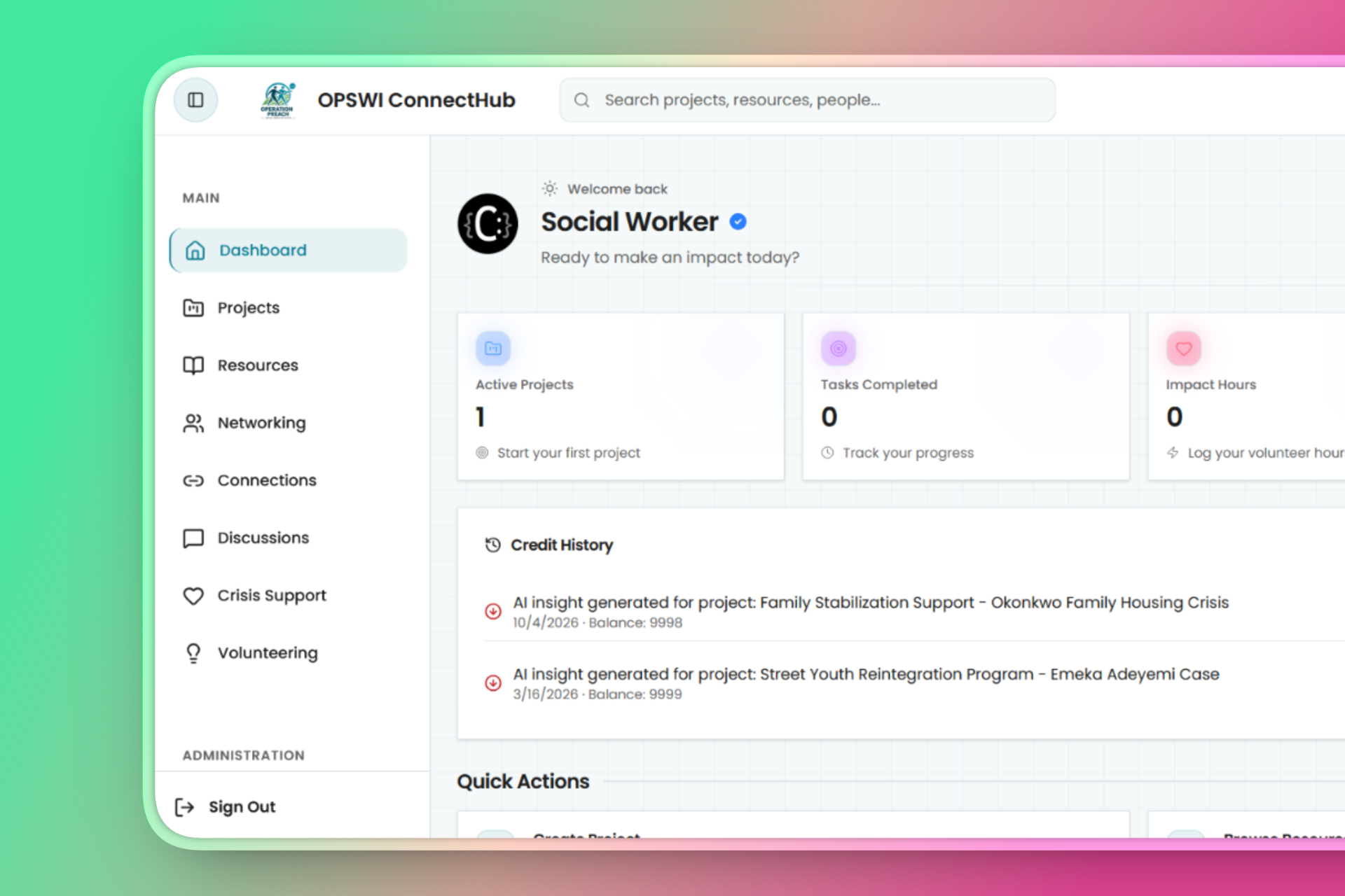 The OPSWI ConnectHub member dashboard